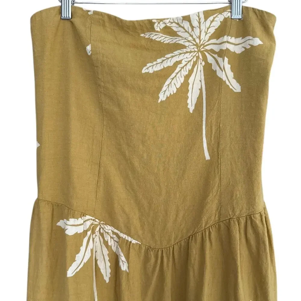 Anthropologie Celandine Linen Blend Strapless Drop-Waist Midi Dress Size XL